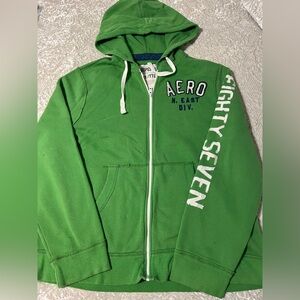 Aeropostale Bright Green Full Zip Hoodie with White Trim. XXL